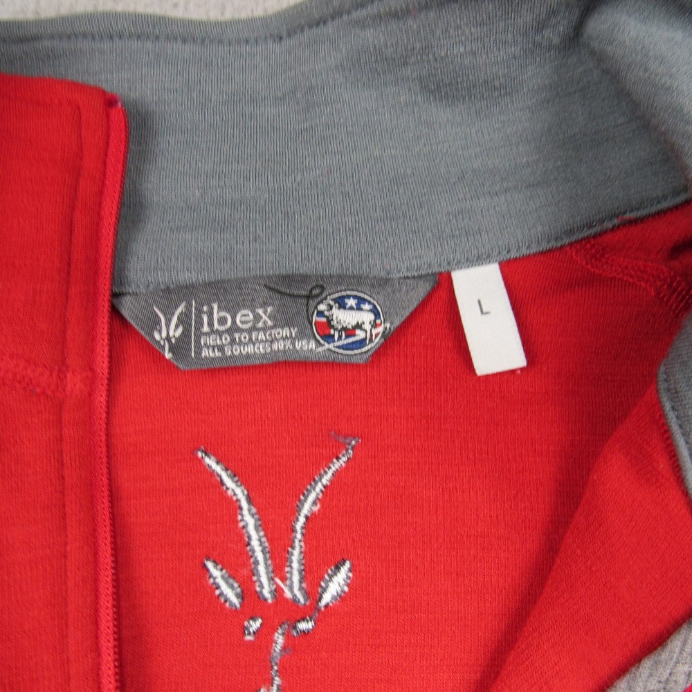 Ibex Merino Wool Full Zip Sweater Mens Large Red Grey Thumbhole Shoulder Pocket - Picture 5 of 9
